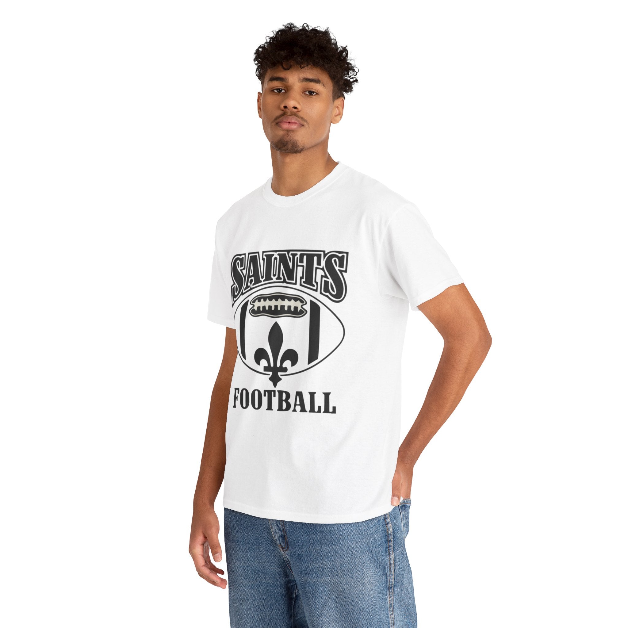 Unisex Heavy Cotton Tee...Saints Football White/Gold