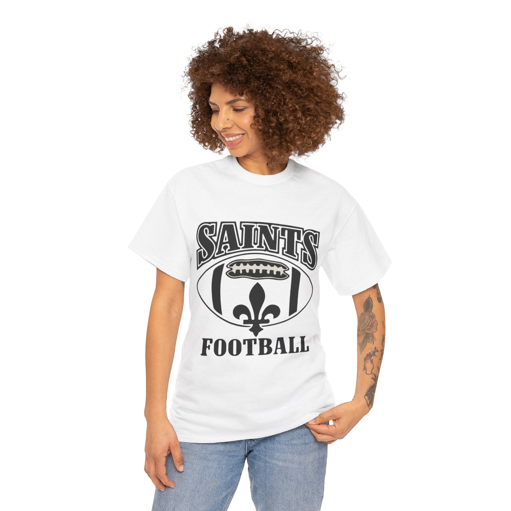 Unisex Heavy Cotton Tee...Saints Football White/Gold