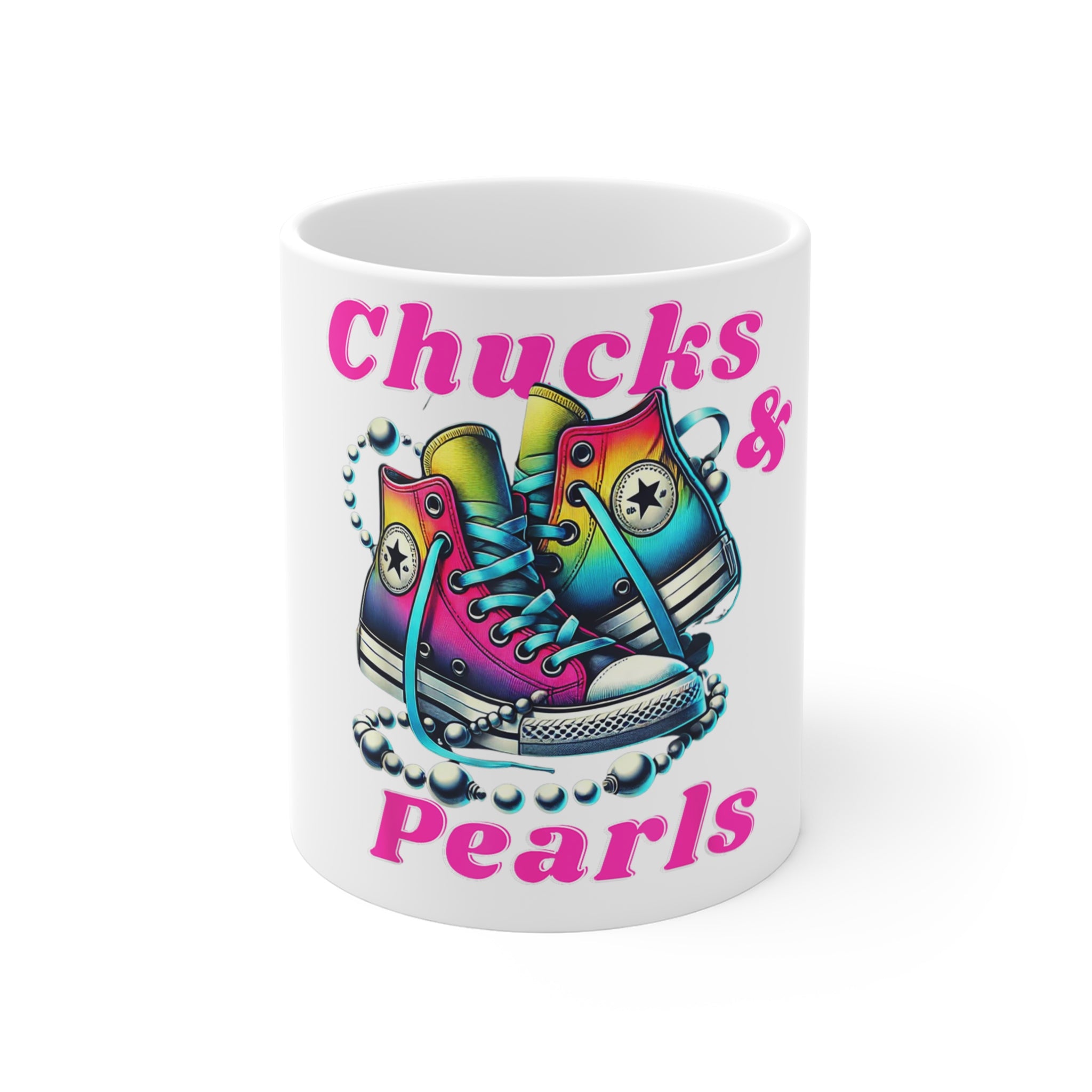 Mug 11oz....Chucks and Pearls Pink/Blue