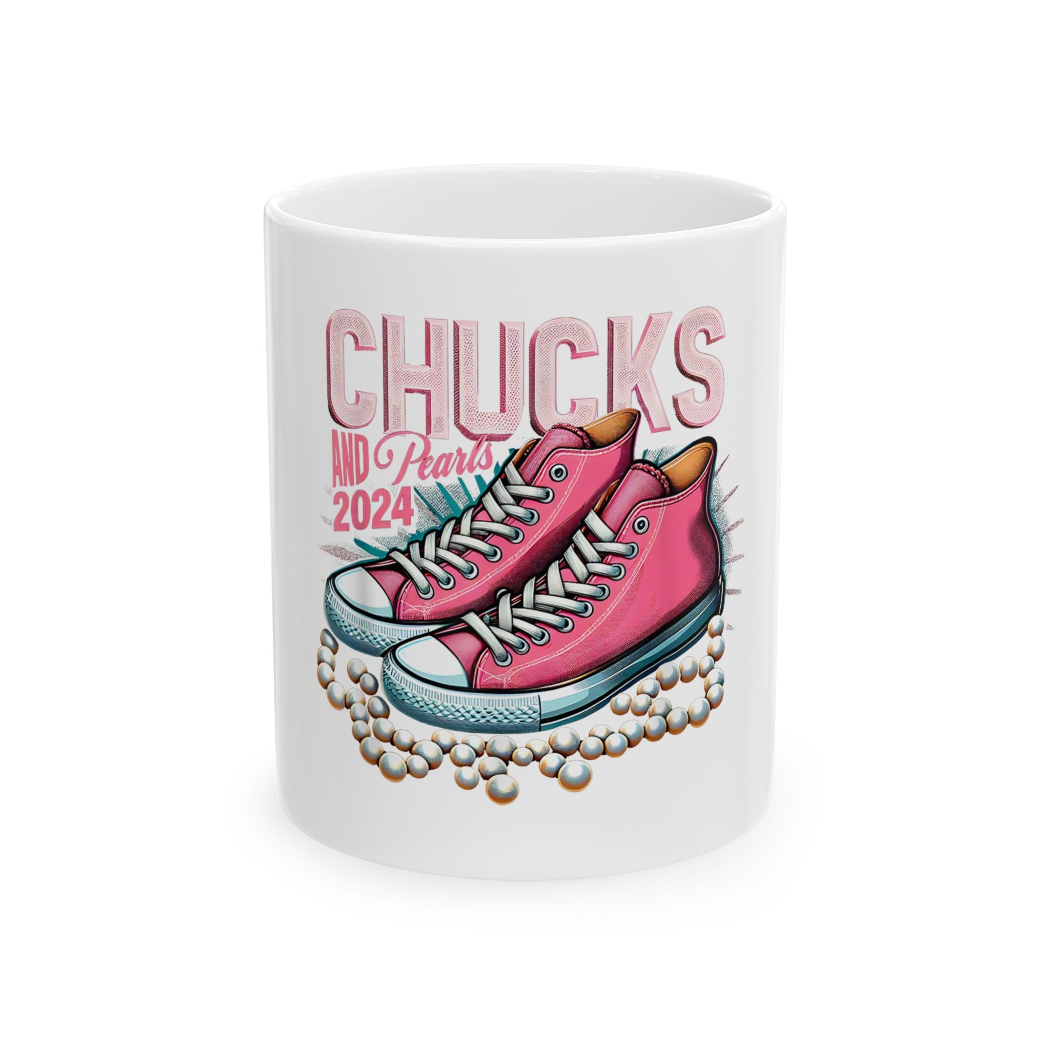 Ceramic Mug...Pink Chuck and Pearls (11oz, 15oz)