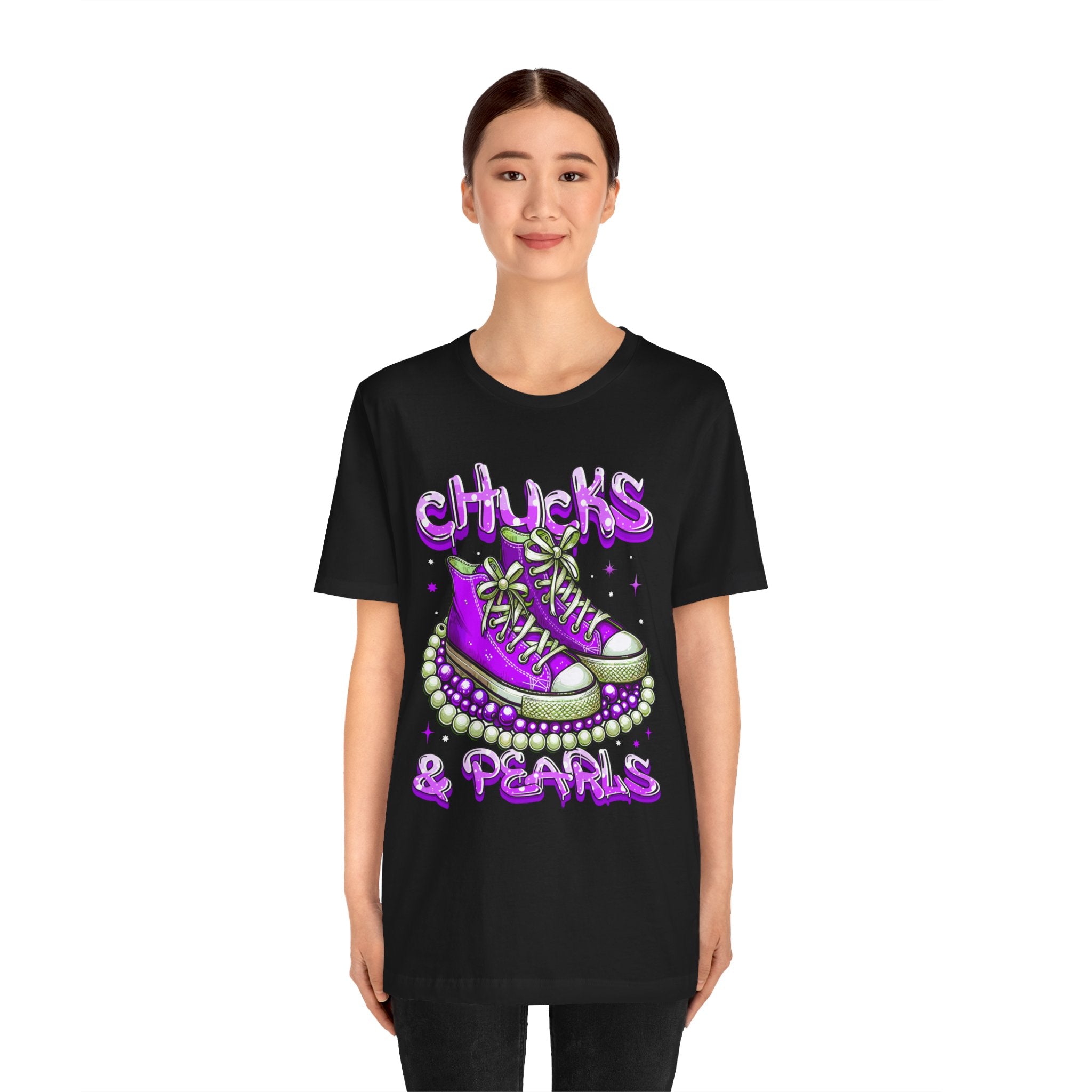 Unisex Jersey Short Sleeve Tee...Chucks and Pearls Purple