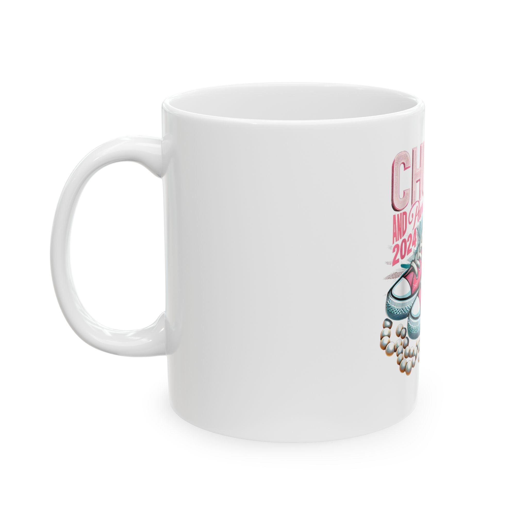 Ceramic Mug...Pink Chuck and Pearls (11oz, 15oz)