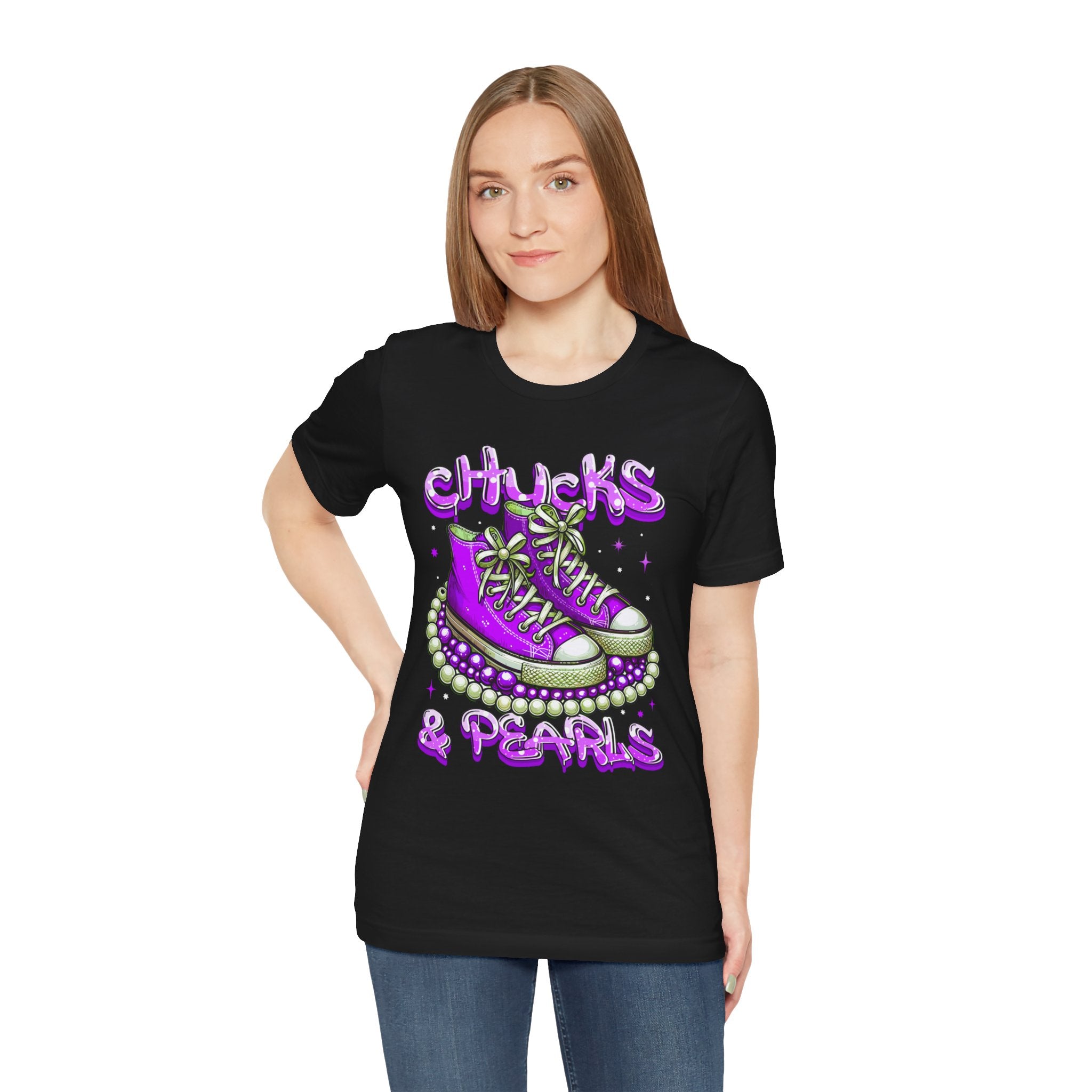 Unisex Jersey Short Sleeve Tee...Chucks and Pearls Purple