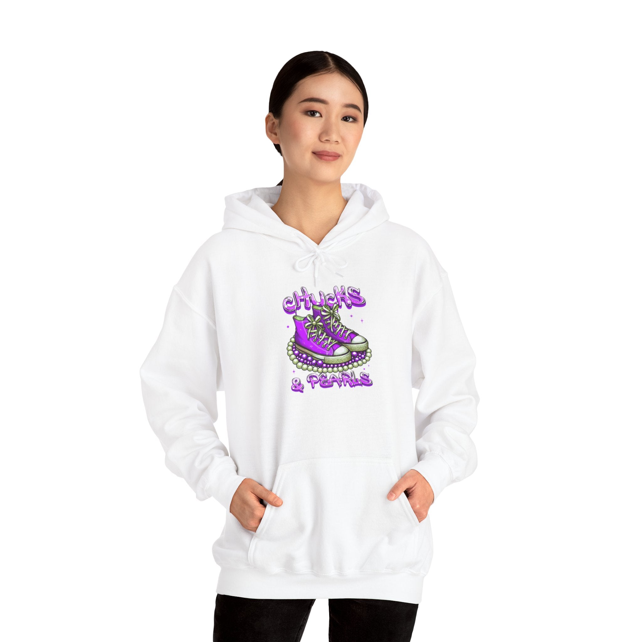 Chuck and Pearls White Unisex Hooded Sweatshirt..