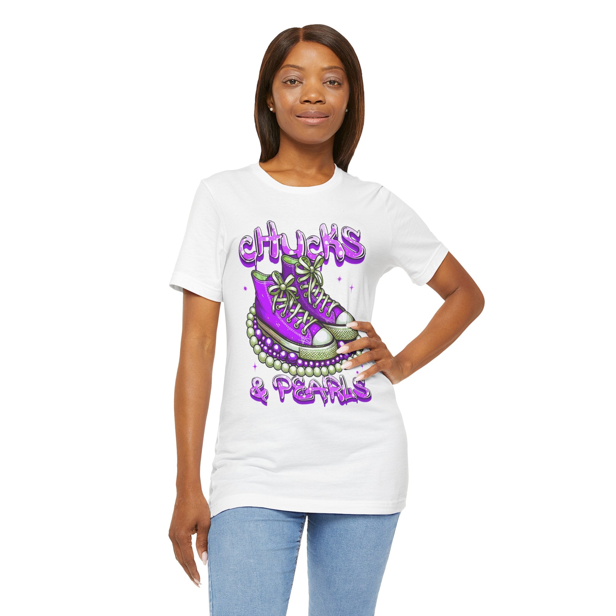 Unisex Jersey Short Sleeve Tee...Chucks and Pearls Purple