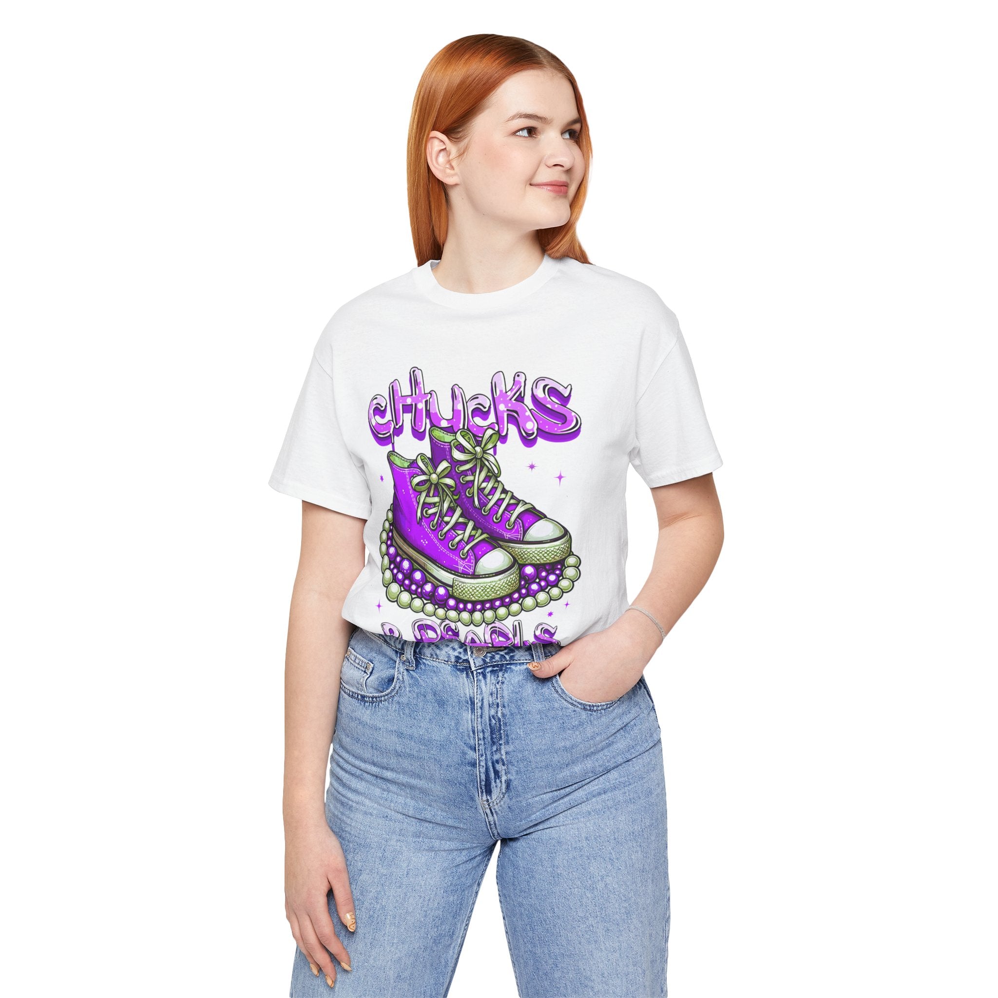 Unisex Jersey Short Sleeve Tee...Chucks and Pearls Purple