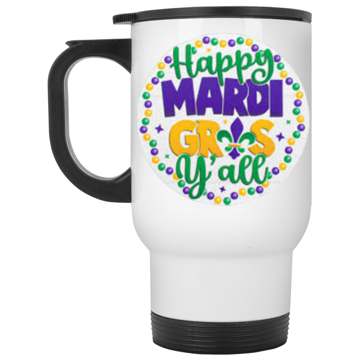 Happy Mardi Gras  White Travel Mug (XP8400W)